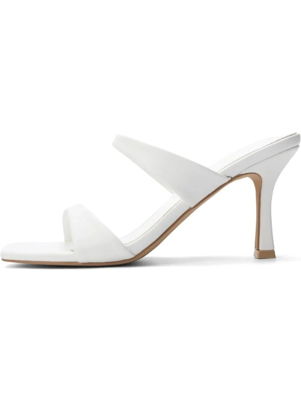 Women's White Two Straps Kitten Heels Stiletto Heel Square Open Toe Slip On